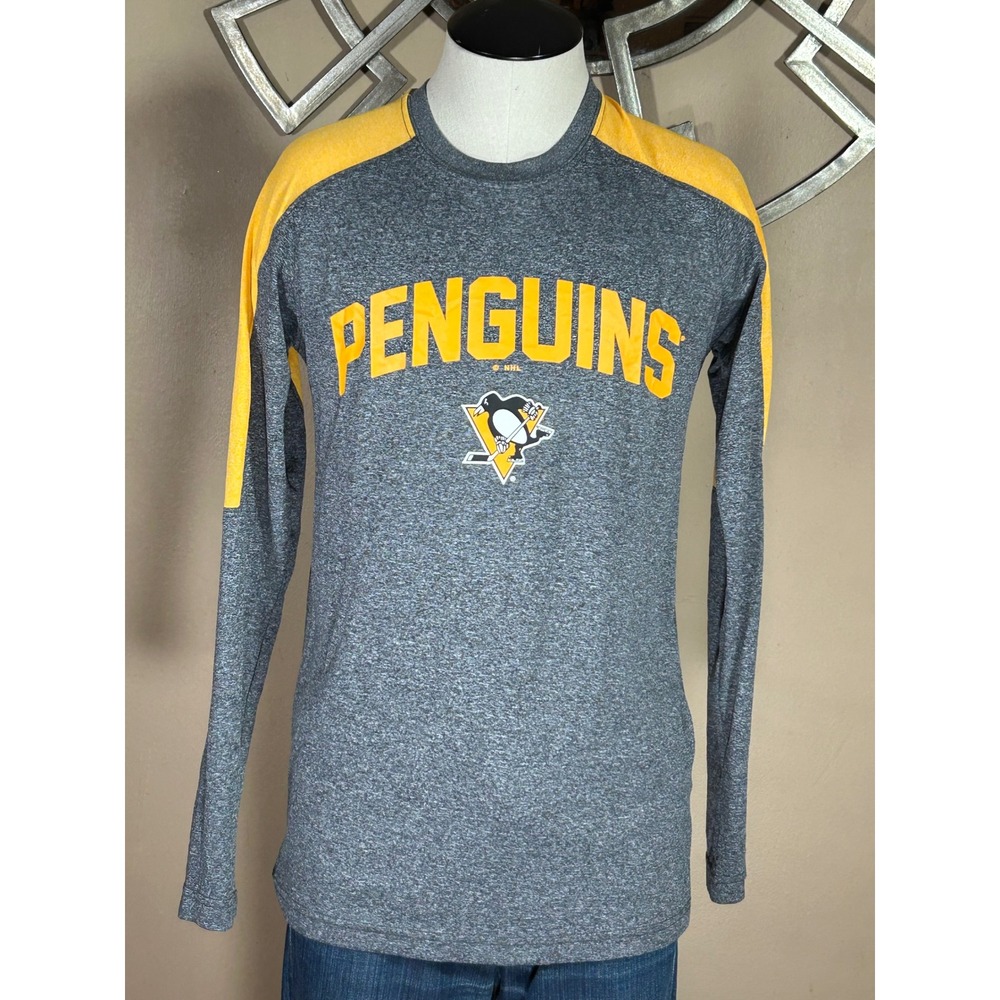 Pittsburgh Penguins NHL Long Sleeve T Shirt Gray Yellow S